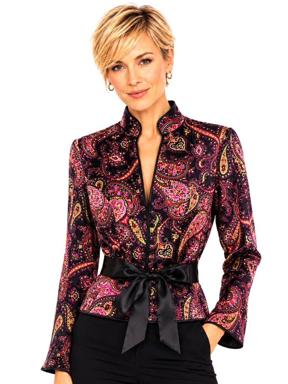 JS Collections Multicolor Paisley Silk Beaded Jacket